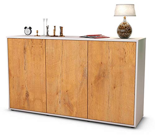 Stil.Zeit Sideboard Delia, Korpus weiß matt, Front Holz-Design Eiche (136x79x35cm) Push-to-Open Technik von Stil.Zeit