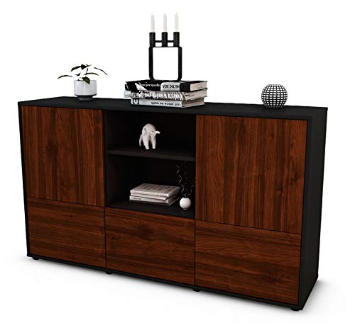 Stil.Zeit Sideboard Diellza/Korpus anthrazit matt/Front Holz-Design Walnuss (136x79x35cm) Push-to-Open Technik von Stil.Zeit