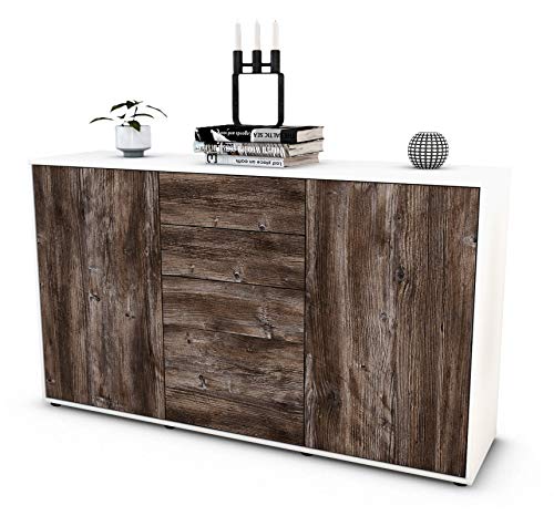 Stil.Zeit Sideboard Donatella/Korpus anthrazit matt/Front Holz-Design Treibholz (136x79x35cm) Push-to-Open Technik und hochwertigen Leichtlaufschienen von Stil.Zeit