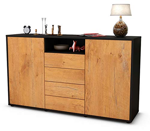 Stil.Zeit Sideboard Donnice, Korpus anthrazit matt, Front Holz-Design Eiche (136x79x35cm) Push-to-Open Technik & Leichtlaufschienen von Stil.Zeit