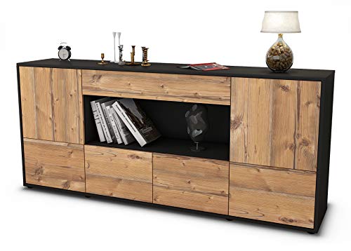 Stil.Zeit Sideboard ELSA, Korpus anthrazit matt, Front Holz-Design Pinie (180x79x35cm) Push-to-Open Technik & Leichtlaufschienen von Stil.Zeit