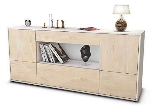 Stil.Zeit Sideboard ELSA - Korpus Weiss matt - Front Holz-Design Zeder (180x79x35cm) Push-to-Open Technik & Leichtlaufschienen von Stil.Zeit