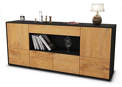 Stil.Zeit Sideboard ELSA - Korpus anthrazit matt - Front Holz-Design Eiche (180x79x35cm) Push-to-Open Technik & Leichtlaufschienen von Stil.Zeit