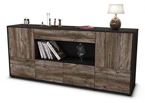 Stil.Zeit Sideboard ELSA, Korpus anthrazit matt, Front Holz-Design Treibholz (180x79x35cm) Push-to-Open Technik & Leichtlaufschienen von Stil.Zeit