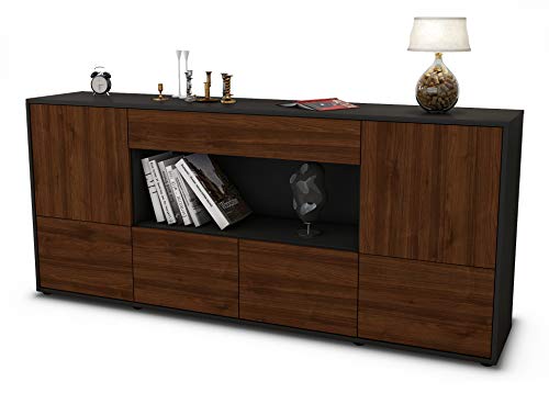 Stil.Zeit Sideboard ELSA - Korpus anthrazit matt - Front Holz-Design Walnuss (180x79x35cm) Push-to-Open Technik & Leichtlaufschienen von Stil.Zeit