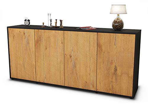 Stil.Zeit Sideboard Elana - Korpus anthrazit matt - Front Holz-Design Eiche (180x79x35cm) Push-to-Open Technik von Stil.Zeit