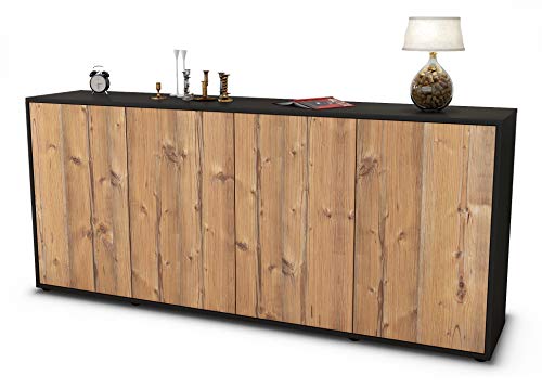 Stil.Zeit Sideboard Elana, Korpus anthrazit matt, Front Holz-Design Pinie (180x79x35cm) Push-to-Open Technik von Stil.Zeit