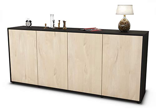 Stil.Zeit Sideboard Elana, Korpus anthrazit matt, Front Holz-Design Zeder (180x79x35cm) Push-to-Open Technik von Stil.Zeit