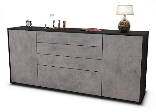 Stil.Zeit Sideboard Eleni, Korpus anthrazit matt, Front Industrie-Design Beton (180x79x35cm) Push-to-Open Technik & Leichtlaufschienen von Stil.Zeit