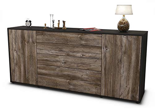 Stil.Zeit Sideboard Eleni - Korpus anthrazit matt - Front Holz-Design Treibholz (180x79x35cm) Push-to-Open Technik & Leichtlaufschienen von Stil.Zeit