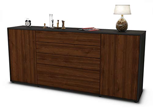 Stil.Zeit Sideboard Eleni - Korpus anthrazit matt - Front Holz-Design Walnuss (180x79x35cm) Push-to-Open Technik & Leichtlaufschienen von Stil.Zeit