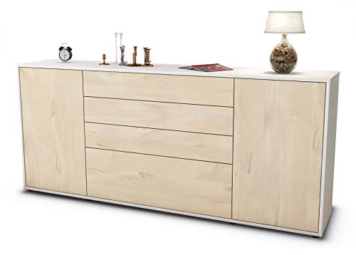 Stil.Zeit Sideboard Eleni, Korpus Weiss matt, Front Holz-Design Zeder (180x79x35cm) Push-to-Open Technik & Leichtlaufschienen von Stil.Zeit