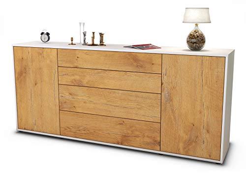 Stil.Zeit Sideboard Elettra - Korpus Weiss matt - Front Holz-Design Eiche (180x79x35cm) Push-to-Open Technik & Leichtlaufschienen von Stil.Zeit