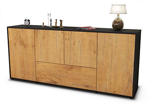 Stil.Zeit Sideboard Eli, Korpus anthrazit matt, Front Holz-Design Eiche (180x79x35cm) Push-to-Open Technik von Stil.Zeit