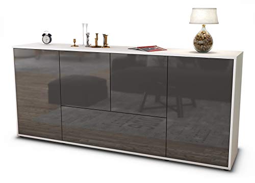 Stil.Zeit Sideboard Eli - Korpus Weiss matt - Front Hochglanz Graphit (180x79x35cm) Push-to-Open Technik von Stil.Zeit