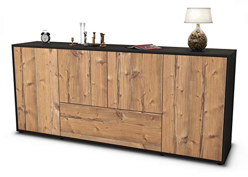 Stil.Zeit Sideboard Eli - Korpus anthrazit matt - Front Holz-Design Pinie (180x79x35cm) Push-to-Open Technik von Stil.Zeit