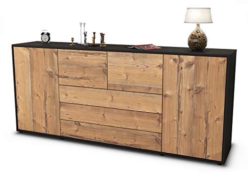 Stil.Zeit Sideboard Eliana - Korpus anthrazit matt - Front Holz-Design Pinie (180x79x35cm) Push-to-Open Technik & Leichtlaufschienen von Stil.Zeit