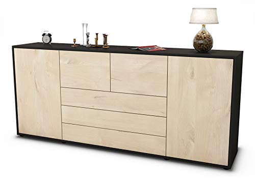 Stil.Zeit Sideboard Eliana, Korpus anthrazit matt, Front Holz-Design Zeder (180x79x35cm) Push-to-Open Technik & Leichtlaufschienen von Stil.Zeit