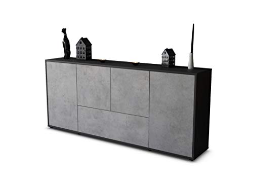 Stil.Zeit Sideboard Elias, Korpus anthrazit matt, Front Beton Industrie-Design (180x79x35cm) Push-to-Open Technik & Leichtlaufschienen von Stil.Zeit