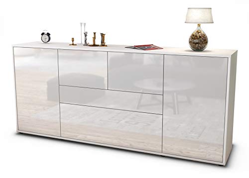 Stil.Zeit Sideboard Elisa - Korpus Weiss matt - Front Hochglanz Weiß (180x79x35cm) Push-to-Open Technik & Leichtlaufschienen von Stil.Zeit