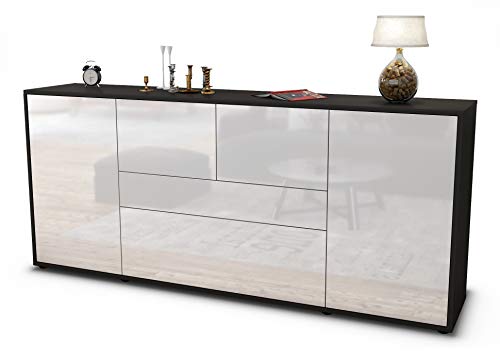 Stil.Zeit Sideboard Elisa - Korpus anthrazit matt - Front Hochglanz Weiß (180x79x35cm) Push-to-Open Technik & Leichtlaufschienen von Stil.Zeit