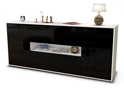 Stil.Zeit Sideboard Elisabetta - Korpus Weiss matt - Front Hochglanz Schwarz (180x79x35cm) Push-to-Open Technik von Stil.Zeit