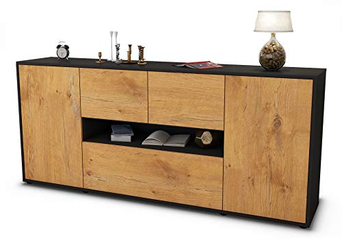 Stil.Zeit Sideboard Elisabetta, Korpus anthrazit matt, Front Holz-Design Eiche (180x79x35cm) Push-to-Open Technik von Stil.Zeit