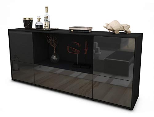 Stil.Zeit Sideboard Elvezia - Korpus anthrazit matt - Front Hochglanz Graphit (180x79x35cm) Push-to-Open Technik von Stil.Zeit