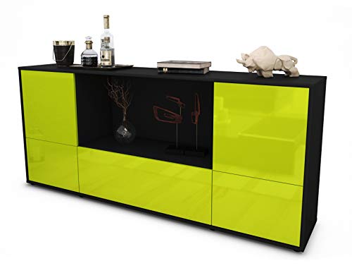 Stil.Zeit Sideboard Elvezia, Korpus anthrazit matt, Front Hochglanz Limettengrün (180x79x35cm) Push-to-Open Technik von Stil.Zeit