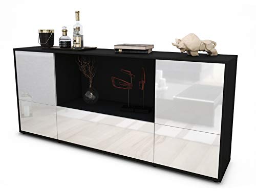 Stil.Zeit Sideboard Elvezia, Korpus anthrazit matt, Front Hochglanz Weiß (180x79x35cm) Push-to-Open Technik von Stil.Zeit