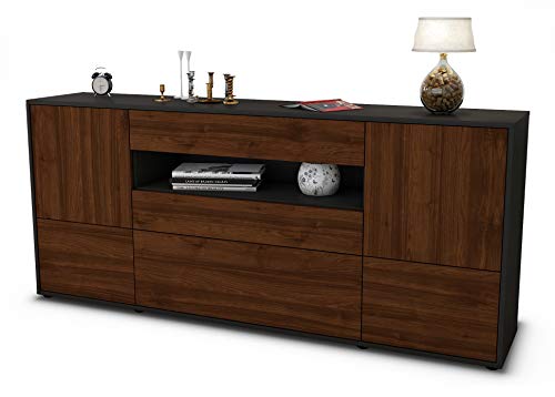 Stil.Zeit Sideboard Elvira - Korpus anthrazit matt - Front Holz-Design Walnuss (180x79x35cm) Push-to-Open Technik & Leichtlaufschienen von Stil.Zeit