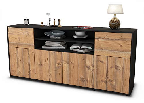 Stil.Zeit Sideboard Emilia, Korpus anthrazit matt, Front Holz-Design Pinie (180x79x35cm) Push-to-Open Technik von Stil.Zeit