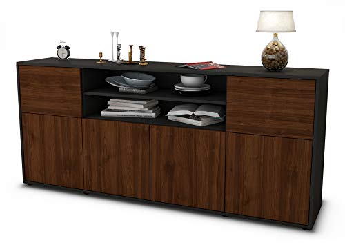 Stil.Zeit Sideboard Emilia - Korpus anthrazit matt - Front Holz-Design Walnuss (180x79x35cm) Push-to-Open Technik von Stil.Zeit