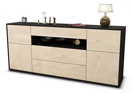 Stil.Zeit Sideboard Emma - Korpus anthrazit matt - Front Holz-Design Zeder (180x79x35cm) Push-to-Open Technik & Leichtlaufschienen von Stil.Zeit