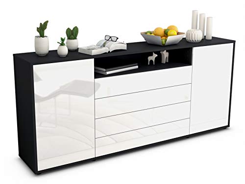 Stil.Zeit Sideboard Enzo - Korpus anthrazit matt - Front Hochglanz Weiß (180x79x35cm) Push-to-Open Technik & Leichtlaufschienen von Stil.Zeit