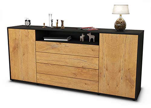 Stil.Zeit Sideboard Enzo, Korpus anthrazit matt, Front Holz-Design Eiche (180x79x35cm) Push-to-Open Technik & Leichtlaufschienen von Stil.Zeit