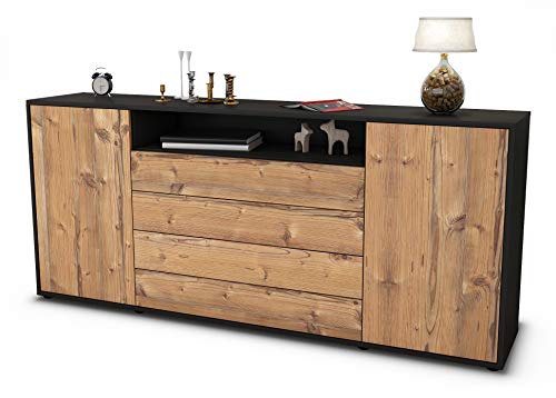 Stil.Zeit Sideboard Enzo - Korpus anthrazit matt - Front Holz-Design Pinie (180x79x35cm) Push-to-Open Technik & Leichtlaufschienen von Stil.Zeit