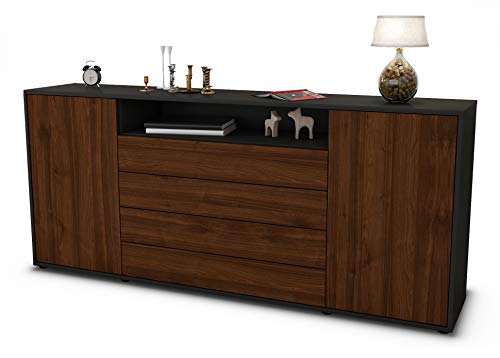 Stil.Zeit Sideboard Enzo, Korpus anthrazit matt, Front Holz-Design Walnuss (180x79x35cm) Push-to-Open Technik & Leichtlaufschienen von Stil.Zeit