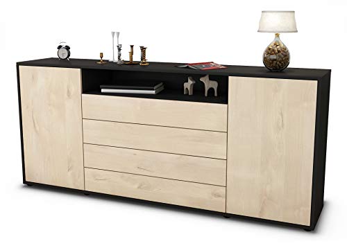 Stil.Zeit Sideboard Enzo - Korpus anthrazit matt - Front Holz-Design Zeder (180x79x35cm) Push-to-Open Technik & Leichtlaufschienen von Stil.Zeit