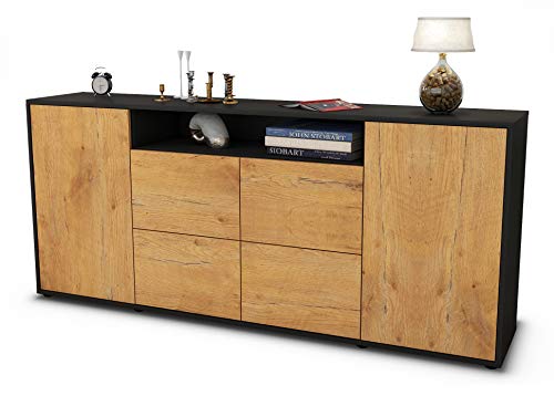 Stil.Zeit Sideboard Ephenia - Korpus anthrazit matt - Front Holz-Design Eiche (180x79x35cm) Push-to-Open Technik von Stil.Zeit