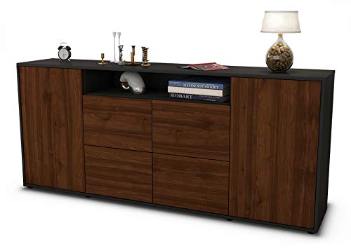 Stil.Zeit Sideboard Ephenia, Korpus anthrazit matt, Front Holz-Design Walnuss (180x79x35cm) Push-to-Open Technik von Stil.Zeit