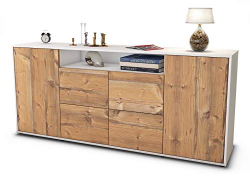 Stil.Zeit Sideboard Ephenia - Korpus Weiss matt - Front Holz-Design Pinie (180x79x35cm) Push-to-Open Technik von Stil.Zeit