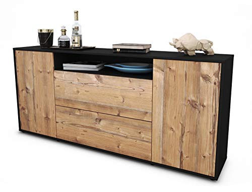 Stil.Zeit Sideboard Erina - Korpus anthrazit matt - Front Holz-Design Pinie (180x79x35cm) Push-to-Open Technik von Stil.Zeit