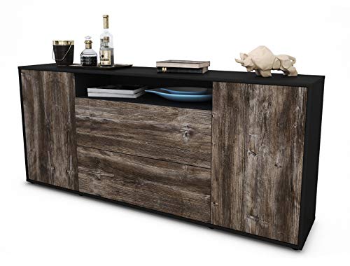 Stil.Zeit Sideboard Erina - Korpus anthrazit matt - Front Holz-Design Treibholz (180x79x35cm) Push-to-Open Technik von Stil.Zeit