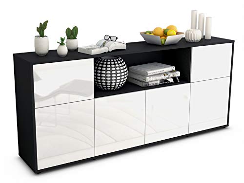 Stil.Zeit Sideboard Ermentrude - Korpus anthrazit matt - Front Hochglanz Weiß (180x79x35cm) Push-to-Open Technik von Stil.Zeit