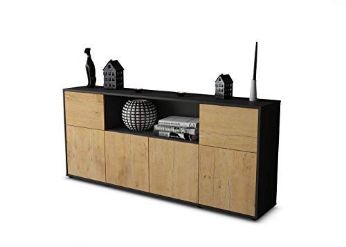 Stil.Zeit Sideboard Ernie - Korpus Anthrazit matt - Front im Holz-Design Eiche (180x79x35cm) Push-to-Open Technik & Leichtlaufschienen von Stil.Zeit