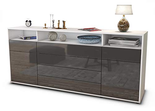 Stil.Zeit Sideboard Evelina, Korpus Weiss matt, Front Hochglanz Graphit (180x79x35cm) Push-to-Open Technik & Leichtlaufschienen von Stil.Zeit