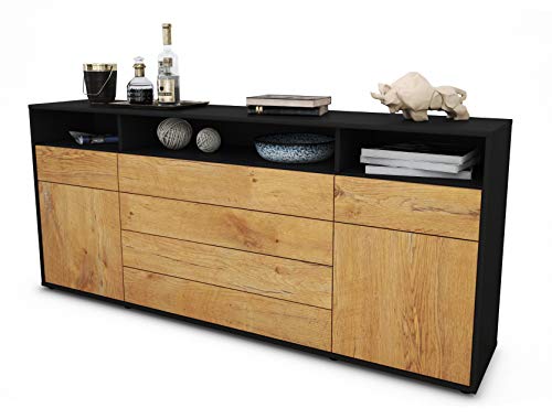 Stil.Zeit Sideboard Evelina - Korpus anthrazit matt - Front Holz-Design Eiche (180x79x35cm) Push-to-Open Technik & Leichtlaufschienen von Stil.Zeit