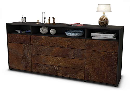 Stil.Zeit Sideboard Evelina, Korpus anthrazit matt, Front Industrie-Design Rost (180x79x35cm) Push-to-Open Technik & Leichtlaufschienen von Stil.Zeit