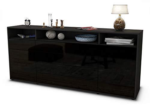 Stil.Zeit Sideboard Evelina - Korpus anthrazit matt - Front Hochglanz Schwarz (180x79x35cm) Push-to-Open Technik & Leichtlaufschienen von Stil.Zeit